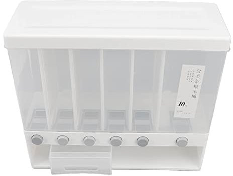 aqxreight 10L Rice Dispenser, Wall Mounted 6 Grid Cereal Dispenser Pressed Sealed Dry Food Storage Container for Home Kitchen, with Transparent and Visible Design,for Convenient Adding