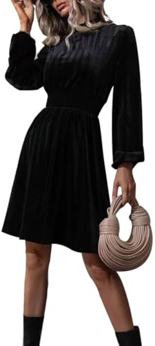 XIVISTO Vestidos de Fiesta Mujer Elegante Manga Larga Vestido de Cóctel Cuello Alto Mini Vestido para Navidad Noche Clubwear Ceremonia Otoño Invierno