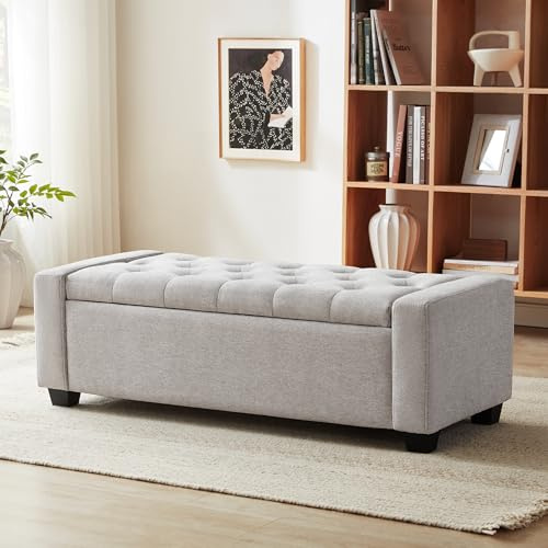 HOWJOE Sitzbank Mit Stauraum, Sitzhocker Mit Stauraum Belastbar Bis 200 Kg, Sitztruhe Mit Stauraum, Aufbewahrungsbox -123*50*42cm, Sitzbox, Polsterhocker Für Wohnzimmer Schlafzimmer Flur, Hellgrau