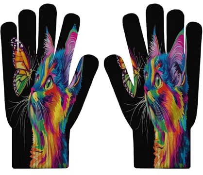 Winterhandschuhe, Touchscreen-Handschuhe – Gestrickte Fingerhandschuhe Mit Bunten Katzenmotiven, Sportliche, e Und Winddichte Schmetterlingshandschuhe Zum Skifahren, Radfahren Und Sms-Schreiben,