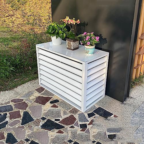 Aluminium-Klimaanlagenabdeckung für Außengeräte mit dekorativem Sichtschutzzaun und hitzebeständigen Gittern, AC-Abdeckung für den Außenbereich mit Mülleimer-Gehäuse und Blumenständer