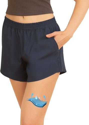 INNERSY Sportbyxor, dam, kort, 2 i 1 med underbyxor, träningsbyxor, gym, shorts, löparbyxor med fickor, 1 marinblå, M