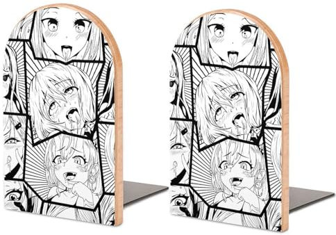 Buchstützen, Buchstützen für Regale zum Halten von Büchern, Anime-Mädchengesicht, Emotionsdruck, kleine rutschfeste Buchstopper, Holz, dekorativ, für Zuhause, Büro, Schreibtisch