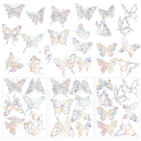 3 Pcs Butterfly Holographic Stickers, Anti Collision Bird Stickers Window Prism Rainbow Maker Stickers Butterfly Static Cling Window Stickers for Room Decoration