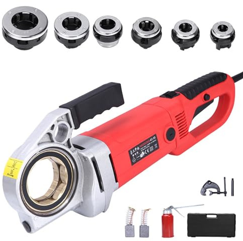 Filiera Elettrica per Filettatura Di Tubi Kit filettatore per tubi a cricchetto, filettatore elettrico per tubi da 2300 W, kit per filettatura per taglio tubi con 6 misure di filiere, macchi