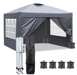 LEADZM Tonnelle 3x3m Pliable évent,Gris foncé | Imperméable, Coupe-vent, Réglable en Hauteur, Protection UV 50+, 4 Panneaux Latéraux et 4 Sacs de Sable