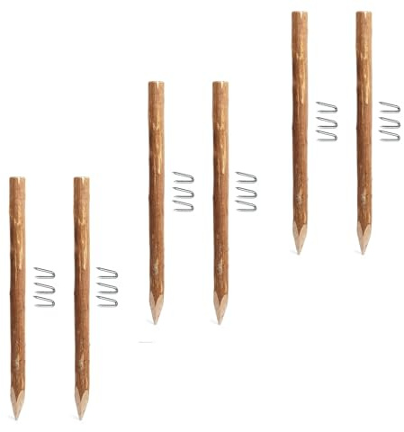 BOGATECO 6 x Haselnuss Staketenzaun Pfosten | Höhe 120 cm | Angespitzte Holz-Pfahl | 6-teiliges Set | Zaunpfosten Hozpflock Holzzaun Zaunpfähle Holzpfosten rund| Holzpfahl für Bauernzaun Gartenzaun