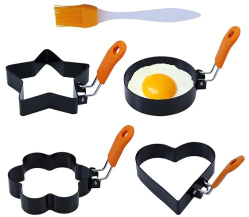 Molde De Huevos Con Mango Para Sartén, Moldes De Huevos Escalfados Para Huevos En Plato | Anillo De Huevo Anillo De Panqueques - Anillo De Tortilla Y Crepes Con Mango Para Freír Huevos, Panqueques