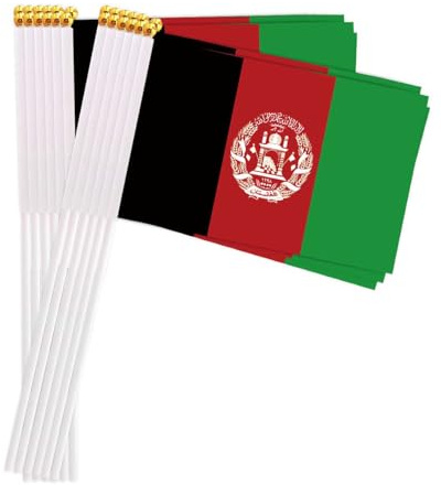 25 Packungen kleine Afghanistan Flaggen auf Handheld Stick, Miniatur Afghanisch Flagge, 4x6 Zoll Mini Hand gehalten Banner mit goldenen Topper(Afghanistan)