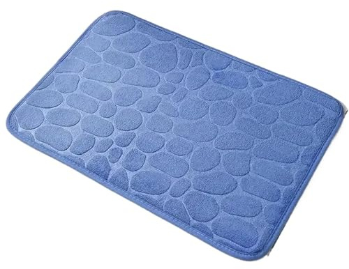 1pc Memory Foam Embossed Velvet Carpet Bathroom Living Room Non-Slip Mat Cobblestone Floor Mat Home Furnishings(Blue)