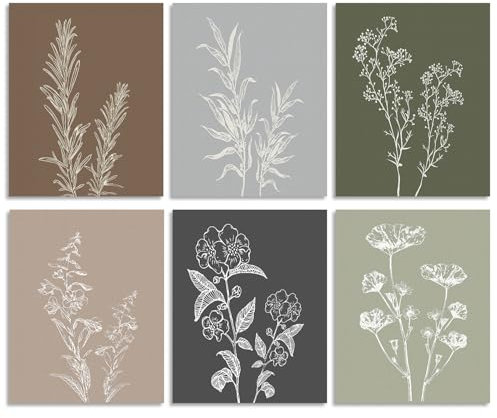 Dazzlewall 6Pcs Vintage Rustic Botanical Wall Art Decor, Boho Floral Prints for Farmhouse Kitchen Living Room Decor 8x10 in Unframed