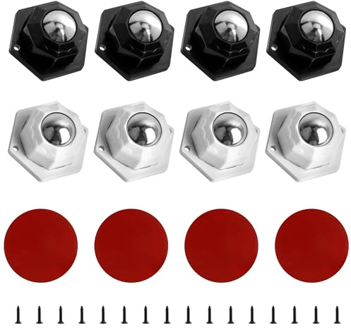 YSDMY 8 Pcs Small Castors Self Adhesive 20mm Ball Castors for Furniture, Trash Cans, 360 Degree Rotation, with Mounting Holes, Ball Bearing (Black+White)
