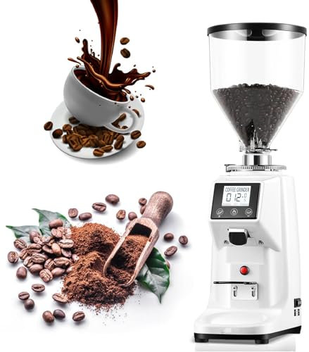 XEEAOFE Broyeur à Café Commercial 200W, Moulin Électrique à Grains de Café à Meules Plates avec Pression 19 Réglages Précise, Machine à Expresso avec Grande Trémie 1.5L,White