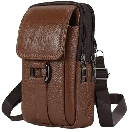 Handy Gürteltasche, Handytasche Gürtel Herren, Doppeltaschen, Tiefer Kaffee | Gürteltasche Herren, Echtes Leder Hüfttasche, Männer Taschen mit Gürtelschlaufe, Umhängetaschen, Leder Tasche, 8zoll
