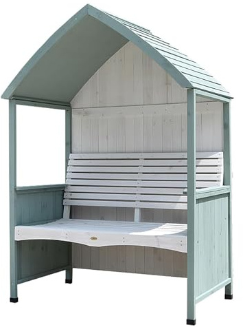 Banc d'extérieur en bois massif avec toit, double chaise de repos pour jardin, terrasse, porche, cour, pavillon, parfait pour pelouse, balcon, parc, terrasse, relaxation