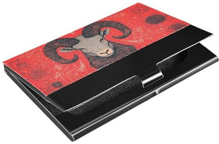 Goth Visitenkartenetui mit Kartenhalter aus Leder und Edelstahl, für Damen und Herren, Schwarz / Rot