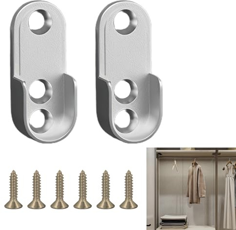 2 Pièces Supports Ovales Pour Tringle À Vêtements, Support Ovale, Support Barre Penderie，15 Mm, Alliage De Zinc, Comprend 6 Vis，En Alliage De Zinc Pour Tringle À Vêtements, Armoire