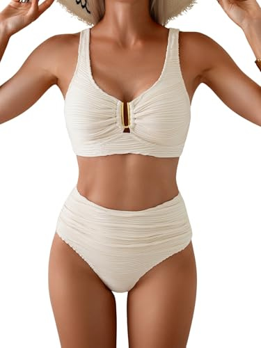 Eomenie Bikini Sets for Women High Waisted Two Piece Bathing Suit U Wired V Neck Swimsuit Adjustable Straps Swimwear