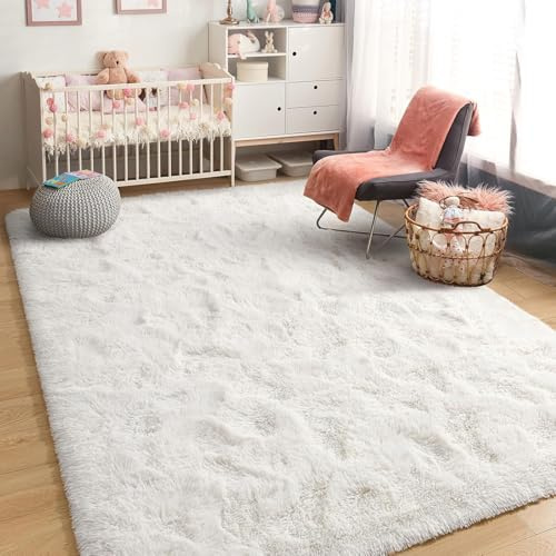 LIJIAO Moderne à Poils Longs 140 x 80 cm Antidérapant, Extra Large, Moelleux et Moderne Tapis Salon à Poils Courts pour Chambre à Coucher, Blanc