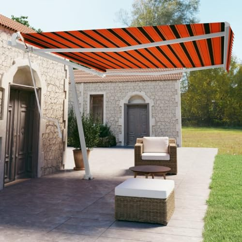 QJBSAVVA Standmarkise Automatisch 450x350 cm Orange Braun mit Fernbedienung und Handkurbel wasserfest für Terrasse Balkon und Garten