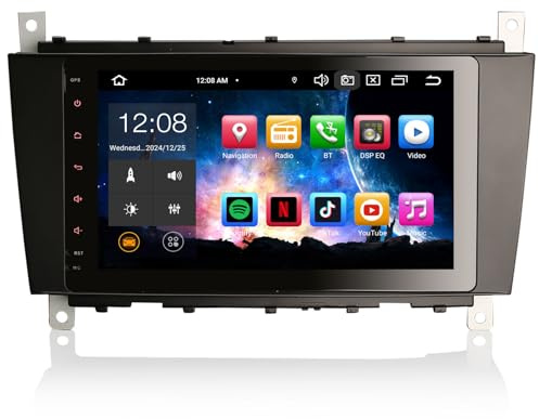 Erisin 8-Core 4GB+64GB 8 Inch Android 14 Car Stereo Bluetooth with Sat Nav for Mercedes Benz CLC/C Class W203 G-Class W463 Support CarPlay Android Auto WiFi 4G RDS DSP DAB+ DVR Canbus SWC Head Unit