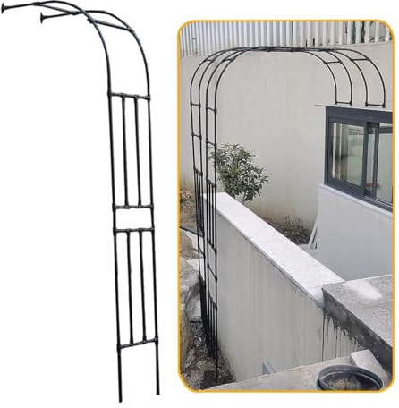 - Cadre de support automatique en demi-arche pour plantes grimpantes - 220 x 240 cm - Noir - Idéal pour les roses et les vignes - Treillis de jardin - Assemblage facile