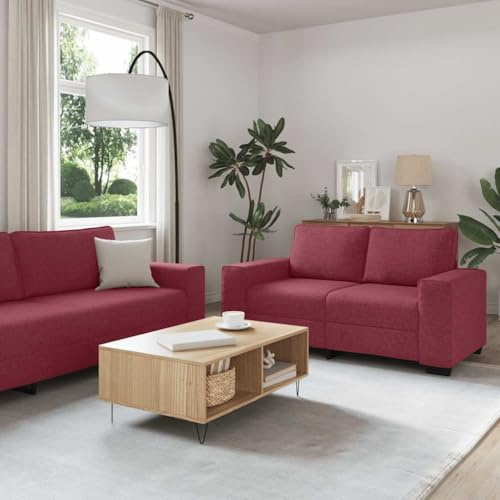 HETFTJN 3-teiliges Sofa-Set Weinrot 100 x 77 x 82 cm Massivholzrahmen Lounge Sessel Zweisitzer Dreisitzer Gepolstert für Wohnzimmer Büro Balkon