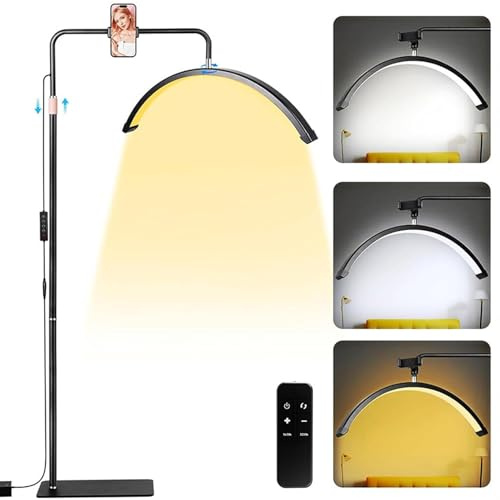 XCNSHIDY LED Kosmetiklampe Halbmond 24 Zoll | Dimmbar, Farbwechsel, Blaulichtarm, Flackerfrei | Mit Fernbedienung für Friseur & Wimpern