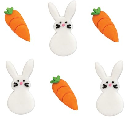 Anniversary House Easter Bunnies and Carrots Edible Cake Decorations, Handcrafted Easter Egg Cake Toppers, Edible Fondant Icing Sugar Cupcake Toppers, 4cm- 5.5cm Pack of 6, SF637