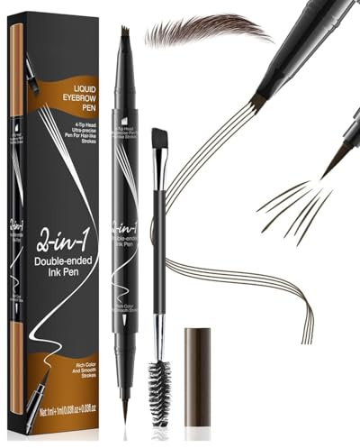 GRETY Penna per Sopracciglia Effetto Pelo, Magic 2-in-1, Eyebrow Pencil con Micro-punta a 4 Punte Waterproof, a Lunga Tenuta, Crea Una Forma Naturale Delle Sopracciglia (Nero Marrone)