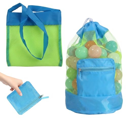 Sandspielzeug Tasche Netztasche Sandspielzeug, Zwei Stück Strandtaschen in Türkis, Große Tasche 24 x 48 cm und Kleine 20 x 24 cm