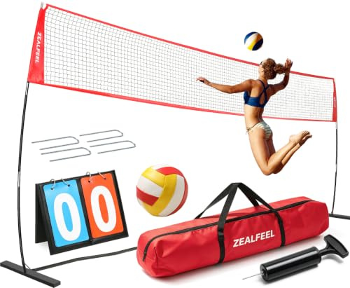 ZEALFEEL Filet de Volleyball Exterieur Réglable 3,6m/6,1m avec Sac de Transport, Filet Volley Piscine Portable pour Jardin, Plage et Intérieur, Volley et Badminton