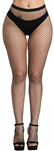 Pareberry Women's High Waisted Fishnet Tights Sexy Wide Mesh Fishnet Stockings (Black(Small Hole))