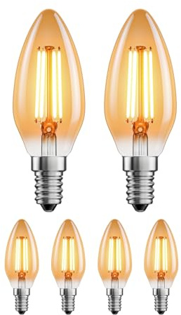 ledscom.de 6x E14 LED Leuchtmittel, Kerze, extra warmweiß (2500 K), 4,1 W, 458lm, goldfarben