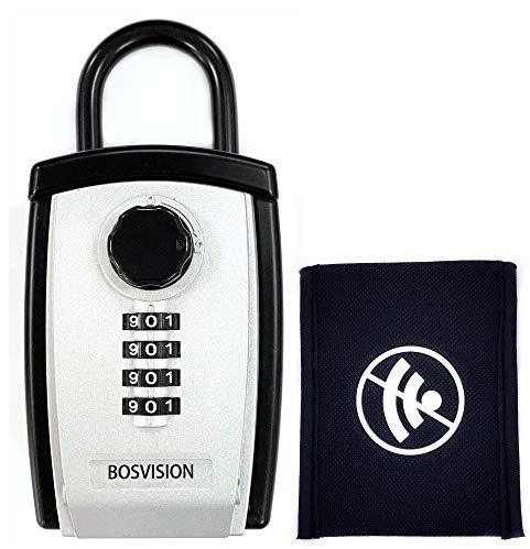 Bosvision [Schlüsselbox für Funkschlüssel [Schlüsselbox] [Schlüsselsafe] [Groß] [Schäkel/Bügel] [Zahlenschloss] mit Keyless Go Schutz Autoschlüssel Faraday Tasche