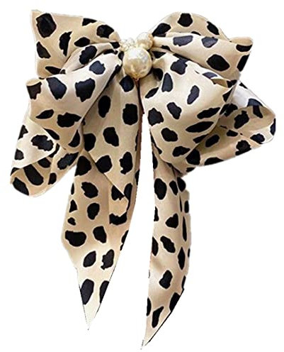 KABELIFE Vintage Bowknot Haarspangen mit Perle Schleife Clip Satinband Schleifen Große Haarschleifen-Clips für Damen Mädchen (Leopard)