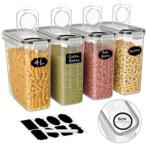 Withosent 4L Vorratsdosen Luftdicht 4er Set, Aufbewahrungsbox Küche mit Deckel aus Plastik, Vorratsbehälter Müslidose für Getreide, Mehl, Müsli
