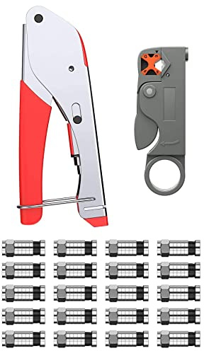 Hsthe Sea Kompressionstång Set Crimptång Crimp Tool F Connector Set Avisoleringsverktyg Koaxialkabelavdragare RG59/RG6 med 20 delar kompressions F-kontakt för SAT-kabel koaxialkabel