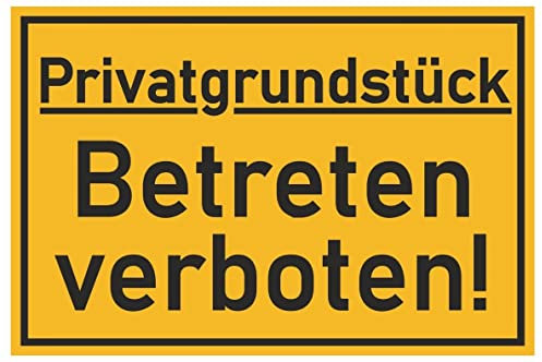 Samunshi® Aufkleber Privatgrundstück Betreten verboten - Schild Sticker Hinweisschild Warnschild Vorsicht Gelb - 25x16,5cm mehrfarbig