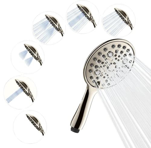 SparkPod 6-Function High Pressure Shower Head - 6 Wide Angle Handheld Shower Head - Luxury Design (6 Function, Brushed Nickel)