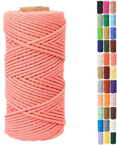 Binwat Macrame Cord Thick Natural Cotton Cord DIY Crafts Yarn Thread Twisted Spool Twine String Cotton Rope for Wall Hanging,Plant Hangers,Knitting,Decorative Projects 4mm x100m (Watermelon pink)