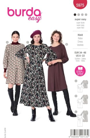 burda style Schnittmuster, 5975, Kleid selber nähen [Damen, Gr. 34 - 48] Level 1 für Anfänger, mehrfarbig