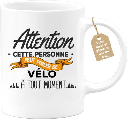 quotedazur Café-Croissant - Mug Personnalisé Tasse Cadeau Noël Cette Personne Peut Parler De Vélo À Tout Moment - Blanc/Céramique