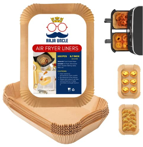 RAJA UNCLE Air Fryer Liners, Parchment Paper Liners Disposable, 100Pcs for Ninja Dual, Air Fryer Salter AF300UK AF400UK Accessories, Compatible with COSORI, Ninja, Salter & Tower Air Fryer