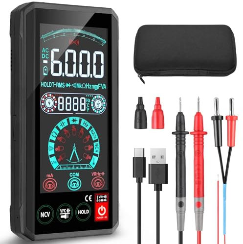 ALLmeter USB Rechargeable Smart Touch Digital Multimeter 6000 counts Portable TRMS Auto Ranging Voltmeter AC/DC,Voltage,Resistance,Capacitance,Temperature NCV/VFC Large Display,Backlight