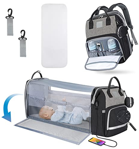 Garosa Bolsa de mamá Multifuncional, Mochila para Pañales de bebé Mochila Elegante e Impermeable para Pañales con Bolsa de Papel Independiente de Gran Capacidad para Cambiar Pañales y (gris negro)