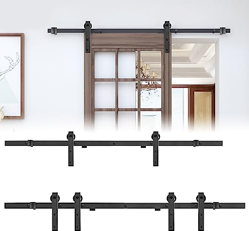 JOIEYOU Herraje para puerta corredera, riel de 366 cm con ruedas, sistema de puerta corredera con diseño silencioso, soporta hasta 130 kg para puerta de madera, habitaciones, cocina, almacén