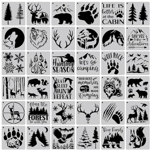 KyeeaDIY 36 Stück Tiere Schablonen Zeichnung Malerei Vorlagen Wiederverwendbar Kunststoff Schablonen Kinder Malschablonen Waschbar für DIY Scrapbooking Handwerk Home Dekoration (36Stück)