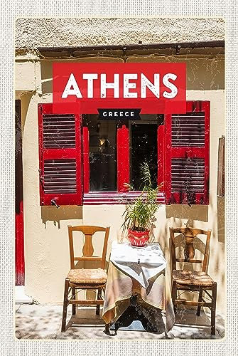 Holzschild 18x12cm Athens Greece Cafe Fensterläden Wand Deko Bar Kneipe Sammler Geschenk