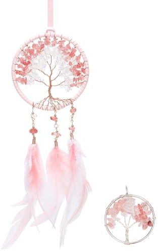 GORGECRAFT 1 Set Acchiappasogni Piuma Acchiappasogni Perline di Cristallo Piccolo Albero della Vita Acchiappasogni Cattura Chakra per Specchietto Retrovisore Appeso Arredamento Camera da Letto Danni
